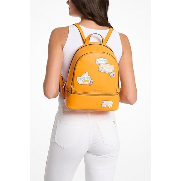 New Michael Kors Rhea Medium Embellished Backpack Pop Orange - Picture 2 of 5